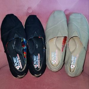 **2 PAIRS** BOB'S Women's Espadrille Platform Wedges Black Burlap & Sand Beige!!